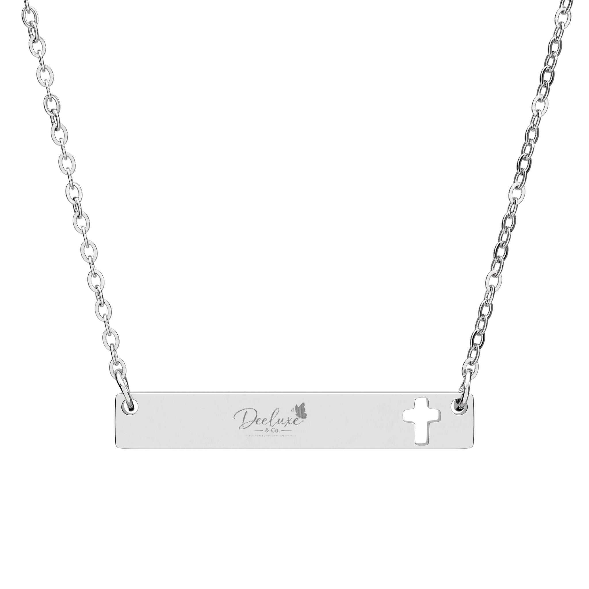 DeeLuxe & Co. Engraved Cross Bar Necklace | DeeLuxe & Co.