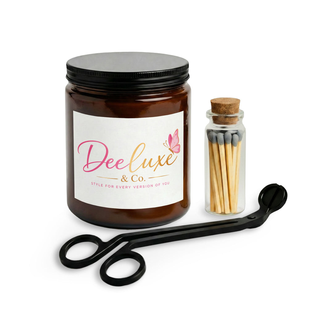 Scented Candle Gift Set With Matches Wick Trimmer Deeluxe Co Jar Candle | DeeLuxe & Co