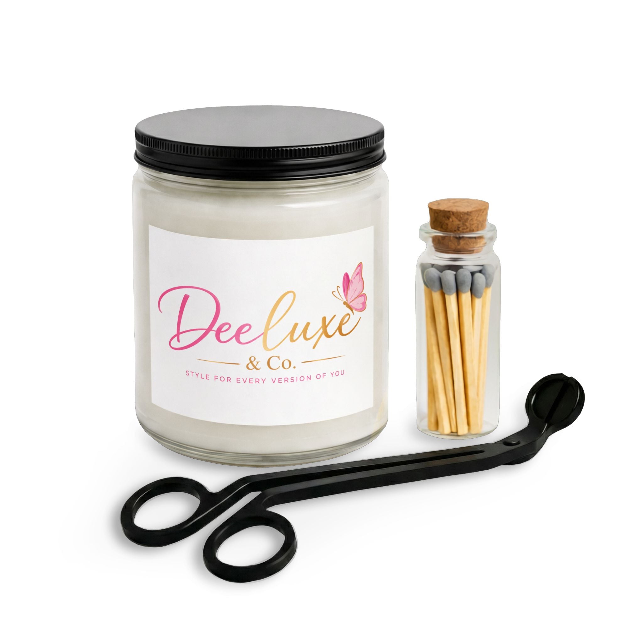 Scented Candle Gift Set With Matches Wick Trimmer Deeluxe Co Jar Candle | DeeLuxe & Co