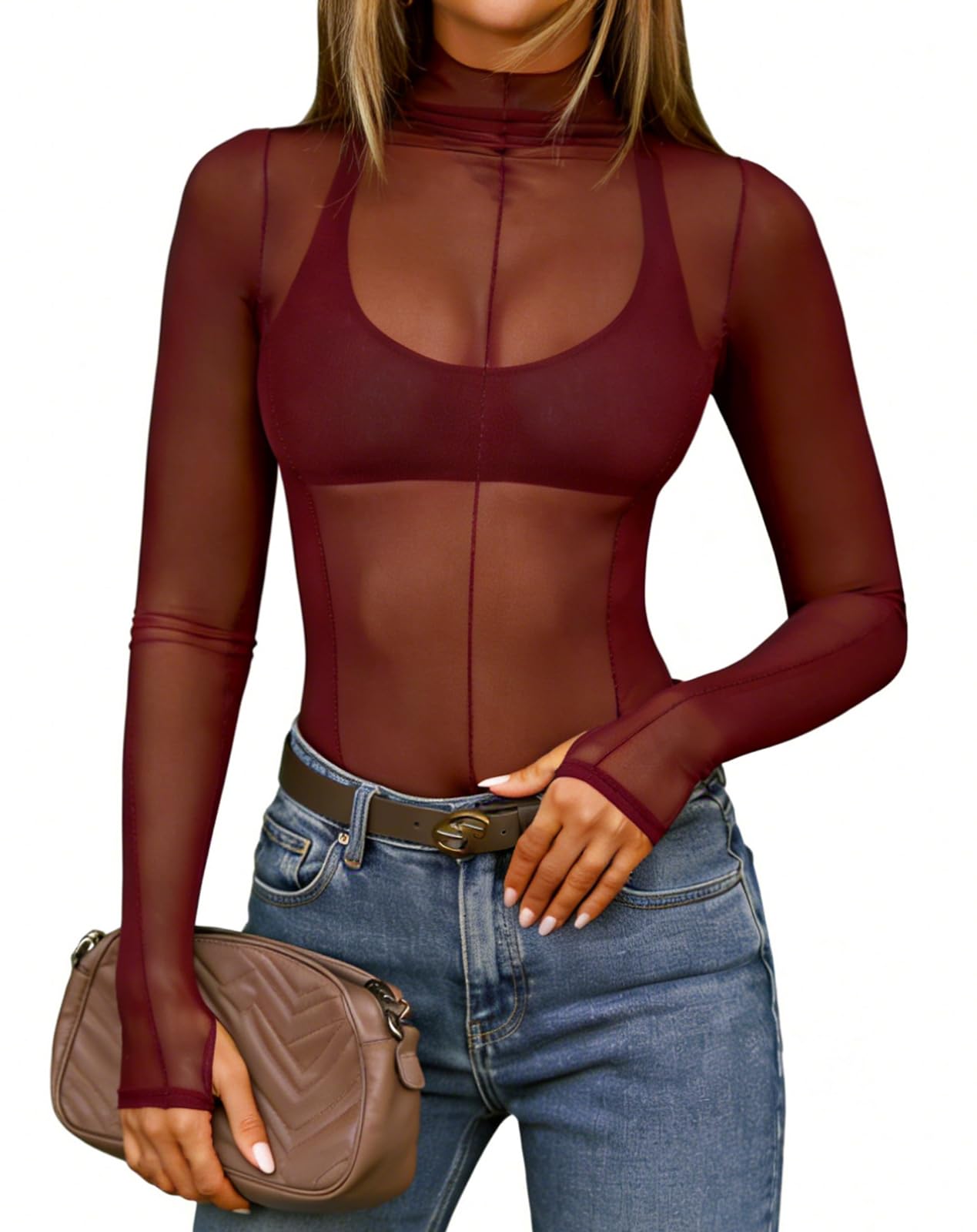 Womens Mesh Long Sleeve See Through Shirt