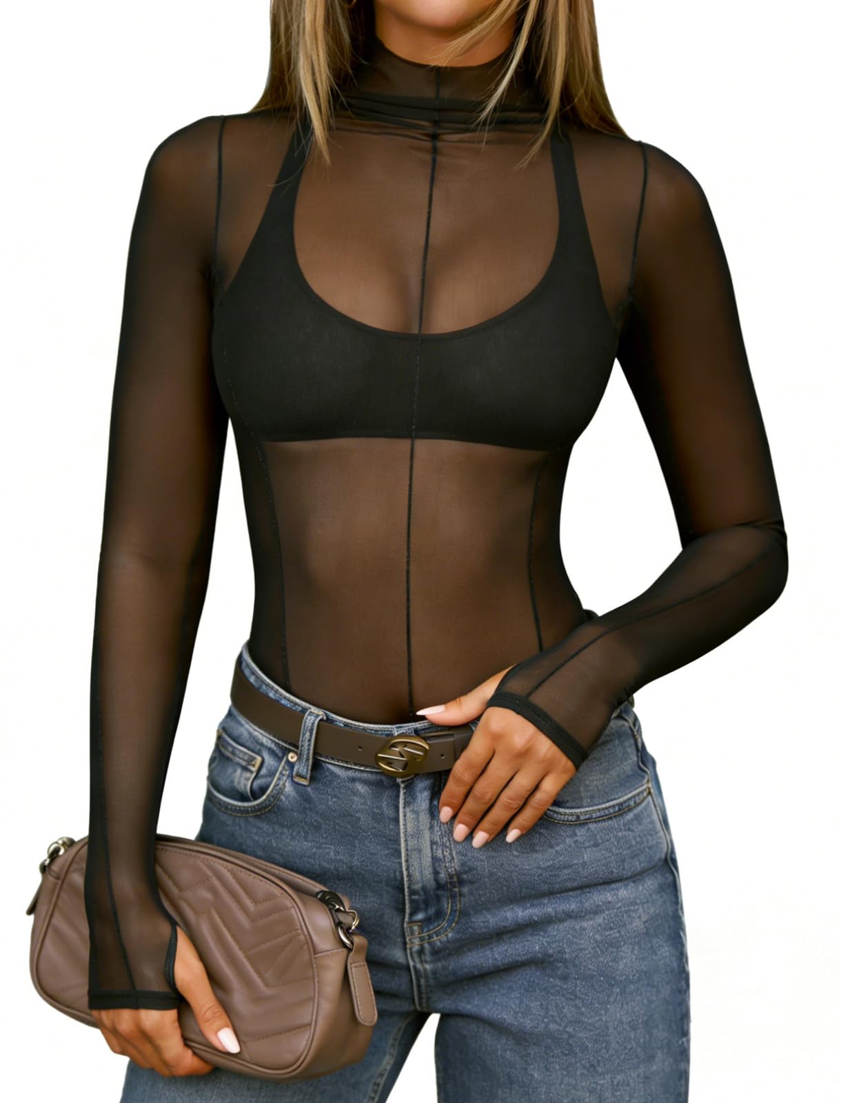 Womens Mesh Long Sleeve See Through Shirt