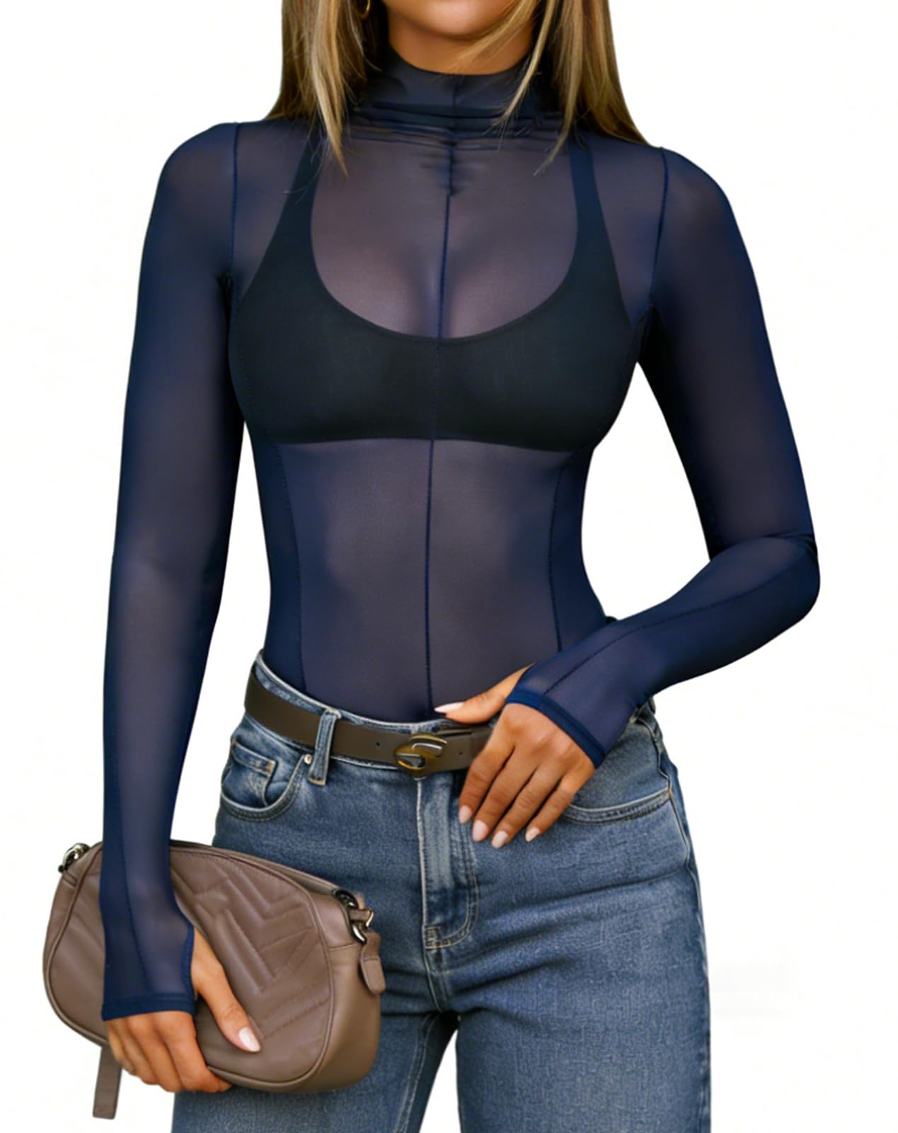 Womens Mesh Long Sleeve See Through Shirt