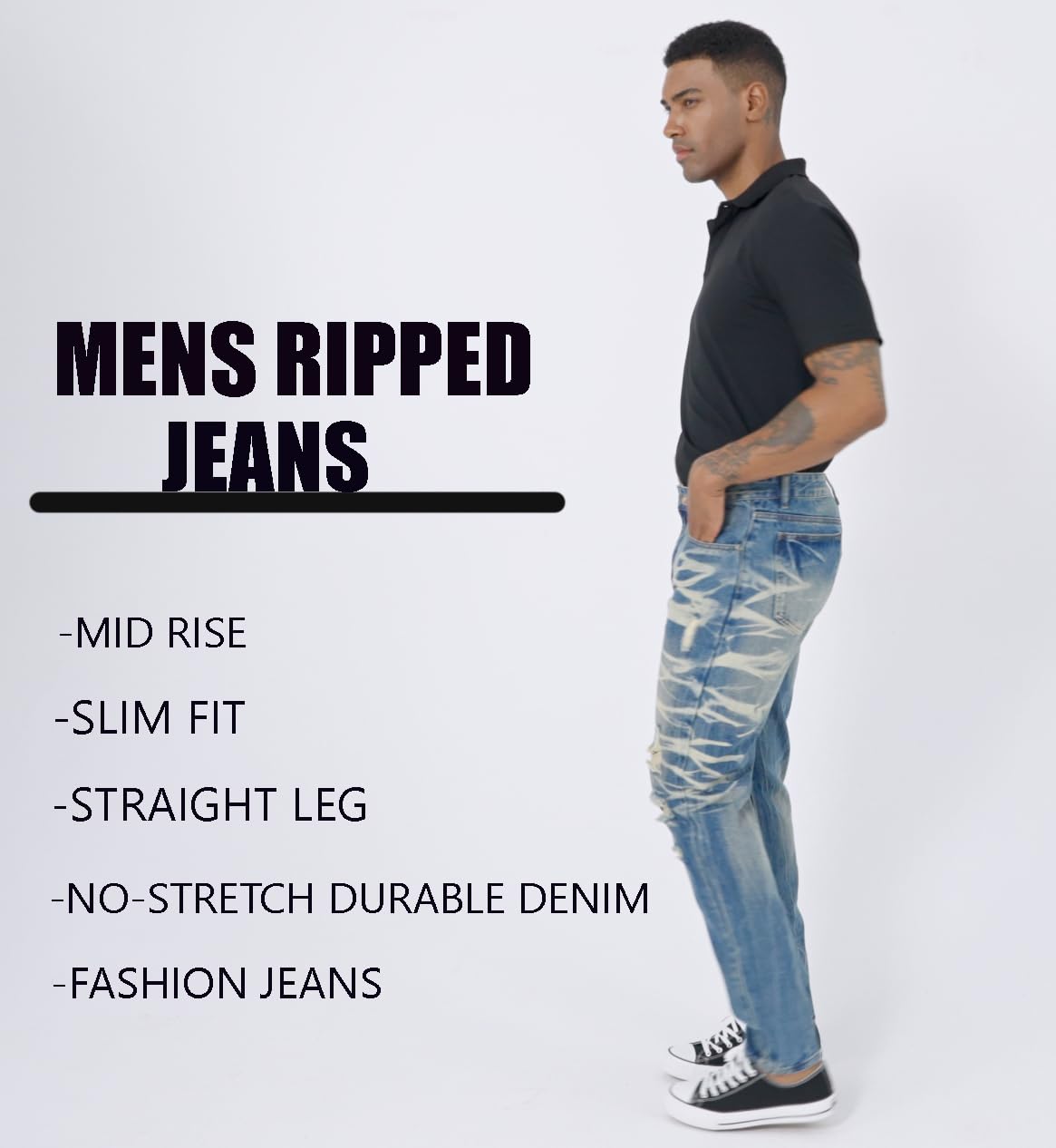 Men's Ripped Regular Straight Leg Fit Jeans — view 99 | DeeLuxe & Co.