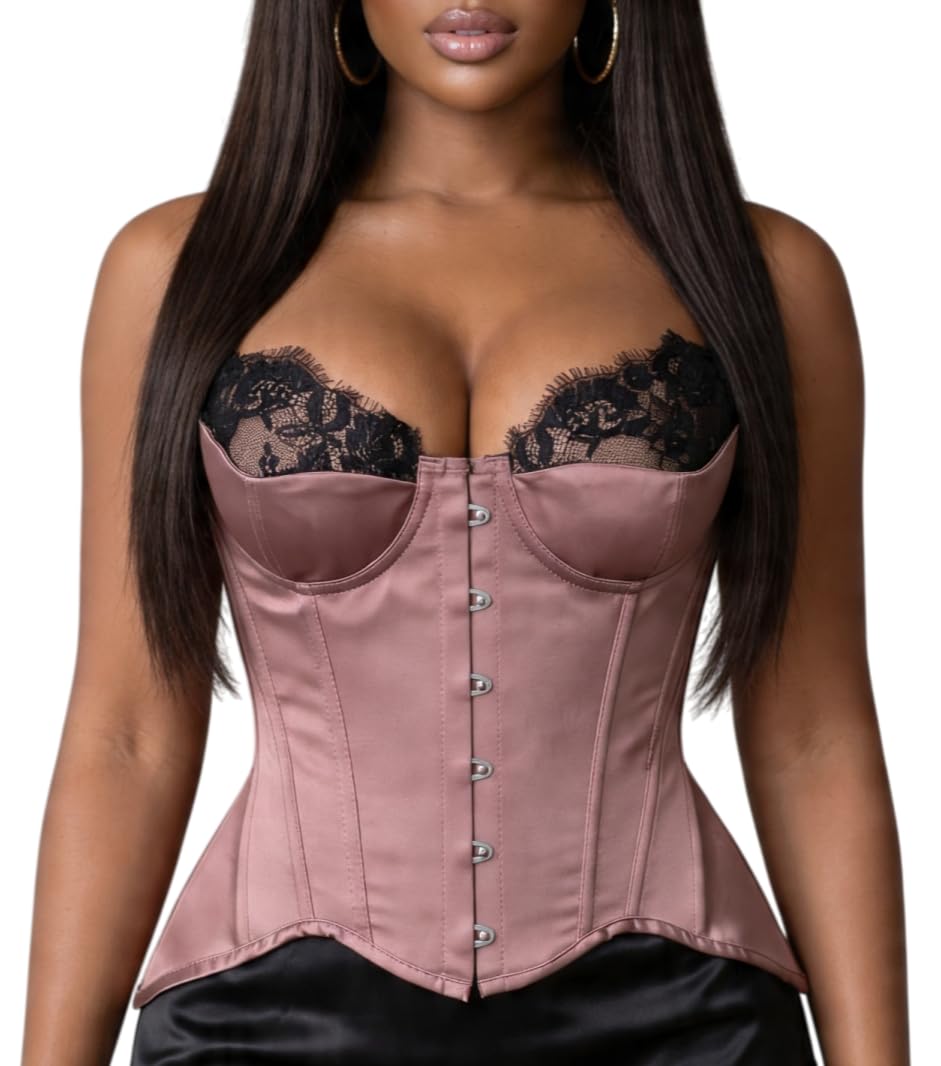Perfect Overbust Satin Corset Top Lingerie For Women 18 Boned Bustier With Adjustable Lace Up Back | DeeLuxe & Co