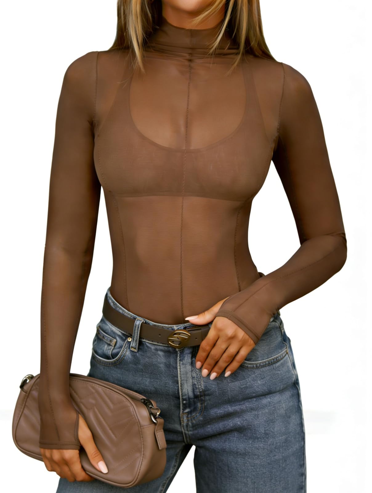 Womens Mesh Long Sleeve See Through Shirt