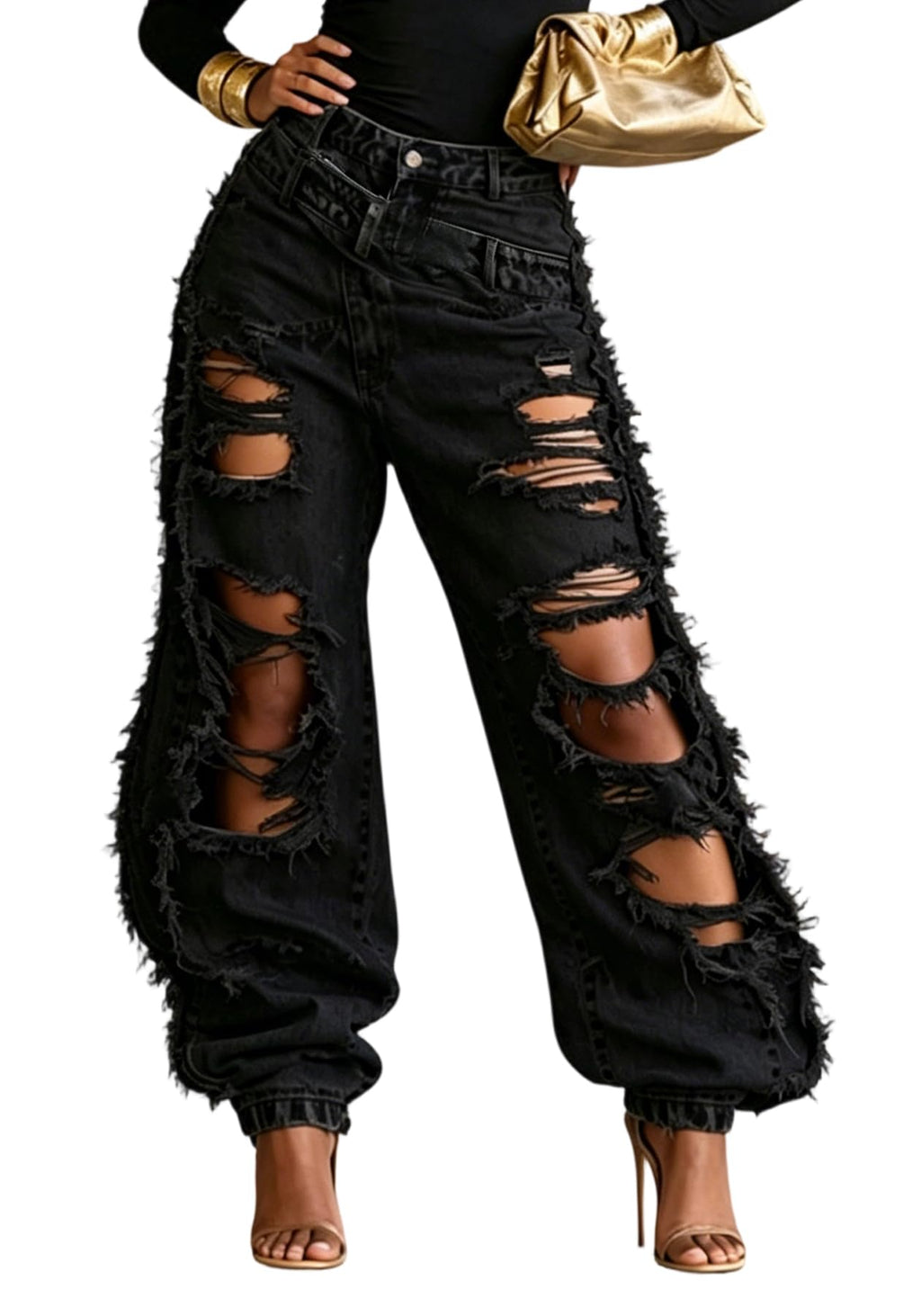 Ripped Barrel Baggy Distressed Jeans