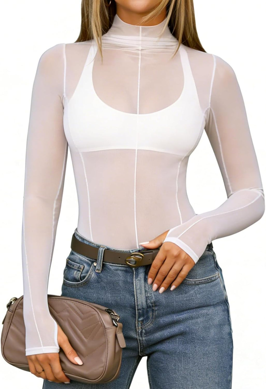 Womens Mesh Long Sleeve See Through Shirt