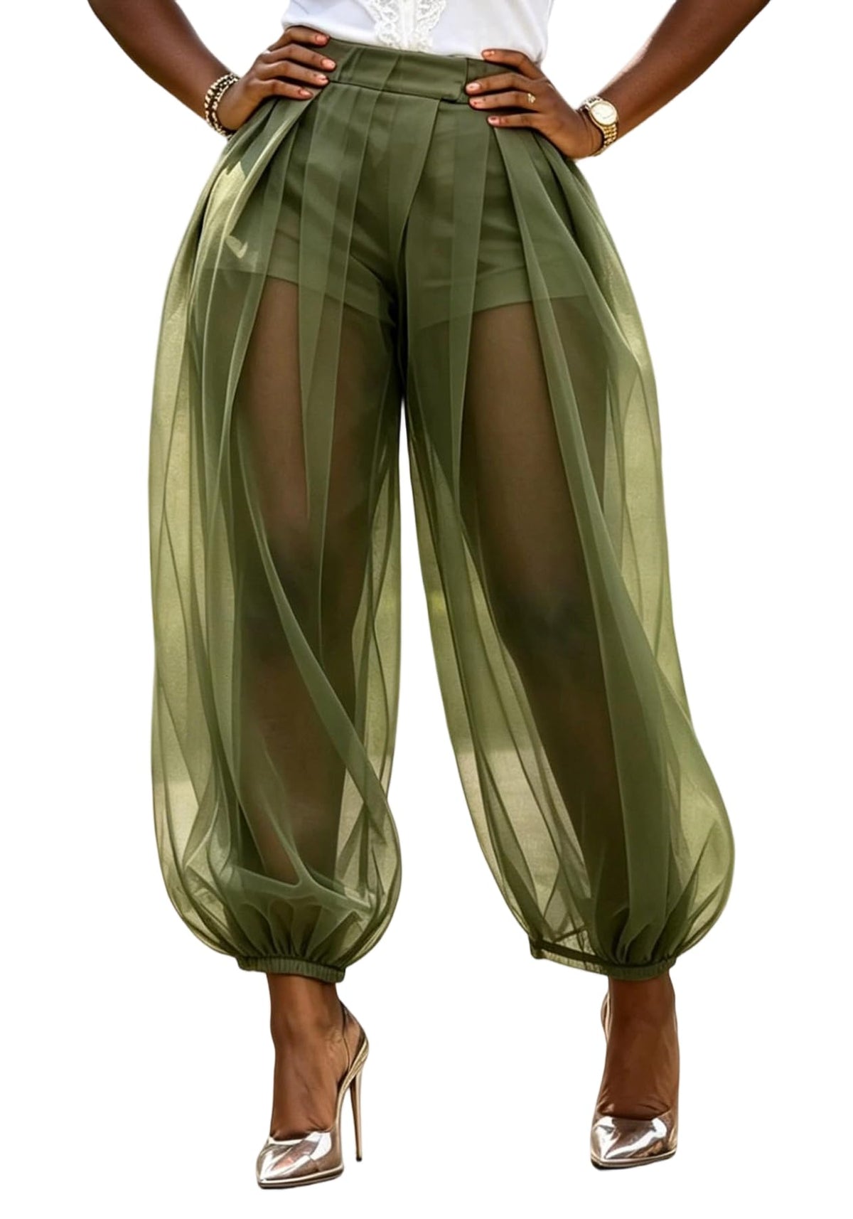 Women's Sheer Mesh Harem Pants