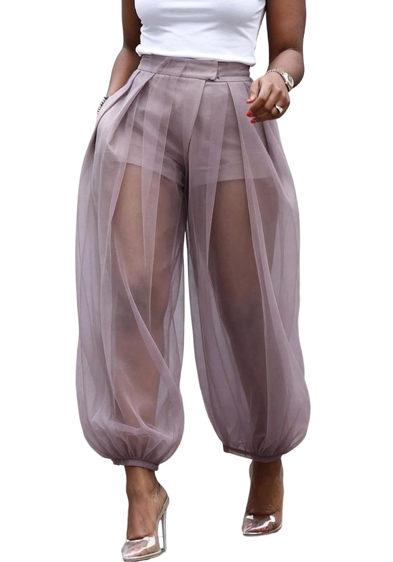 Women's Sheer Mesh Harem Pants