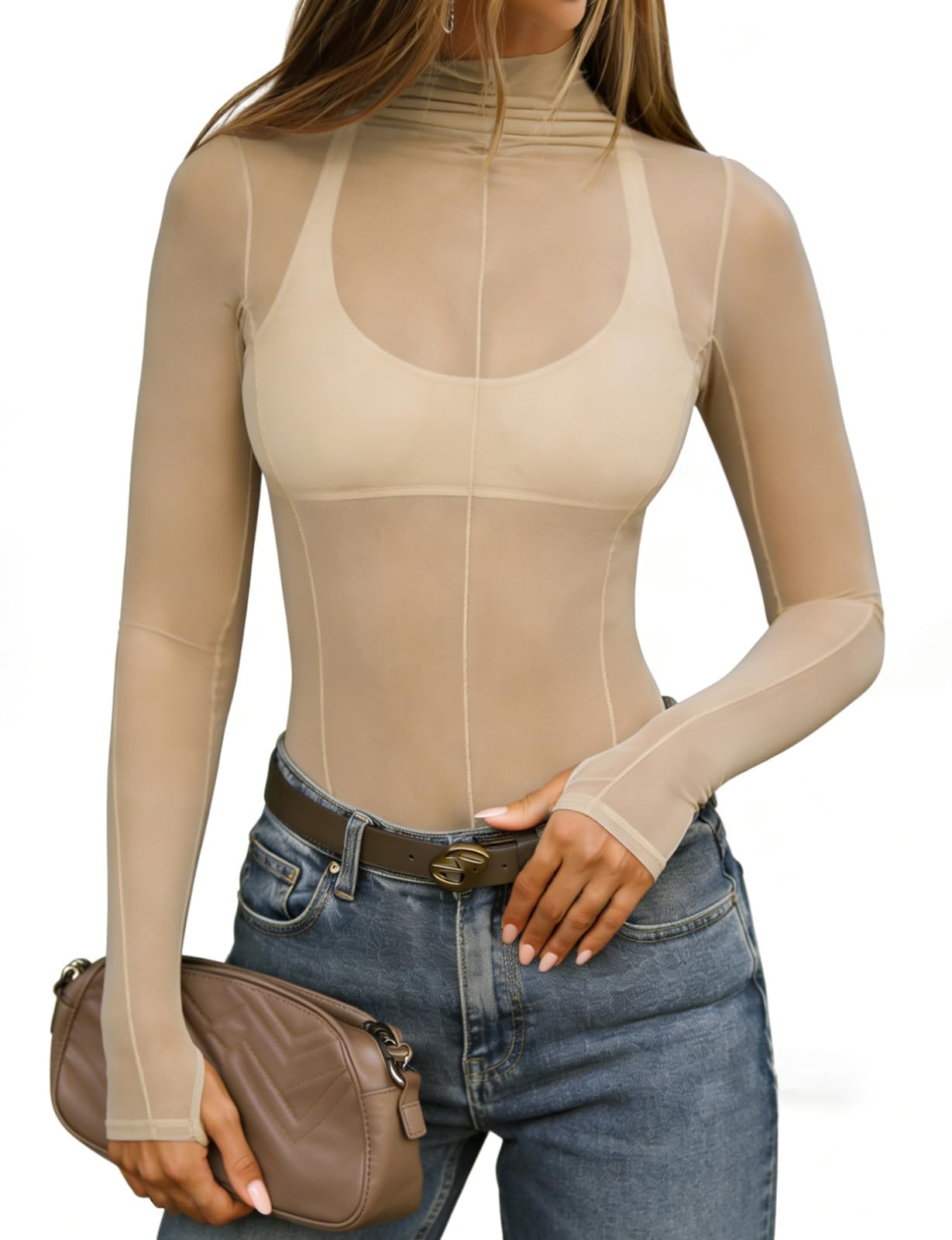 Womens Mesh Long Sleeve See Through Shirt