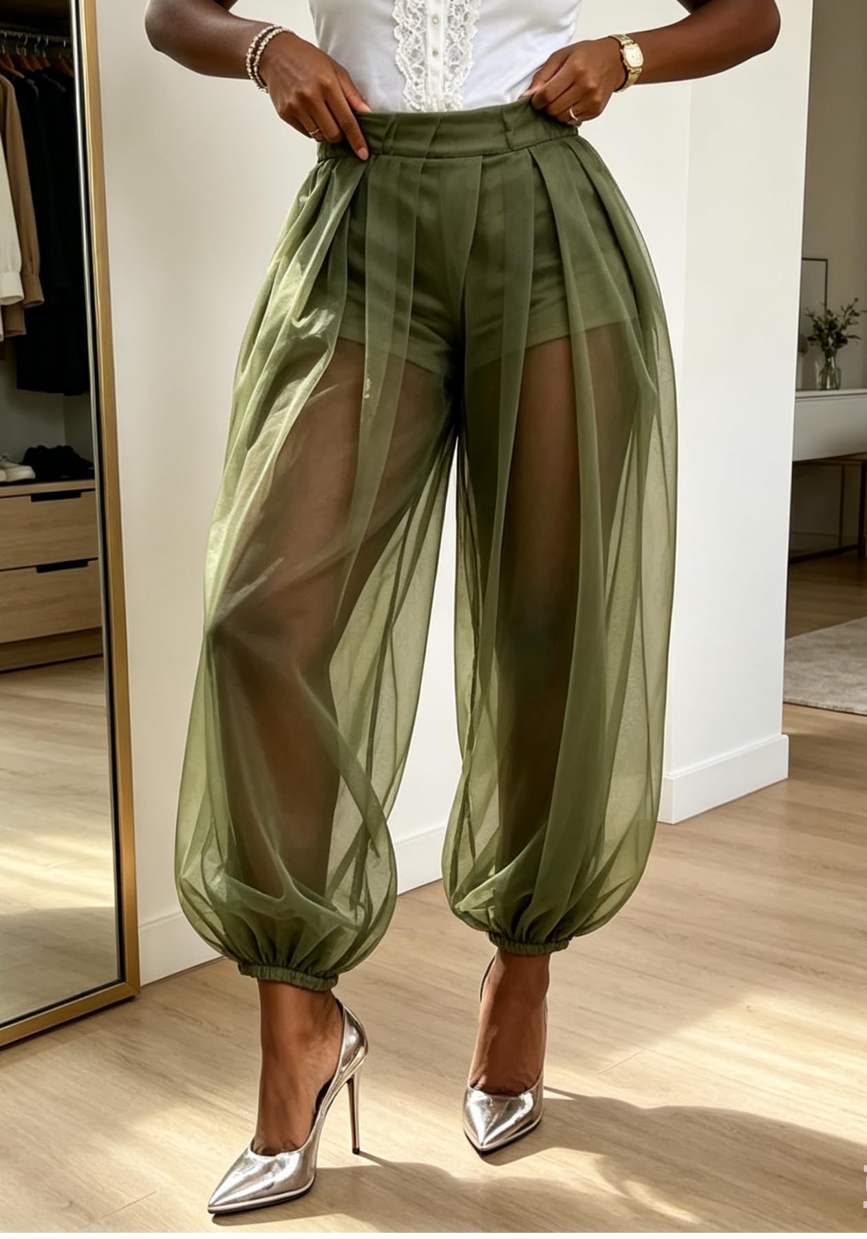 Women's Sheer Mesh Harem Pants