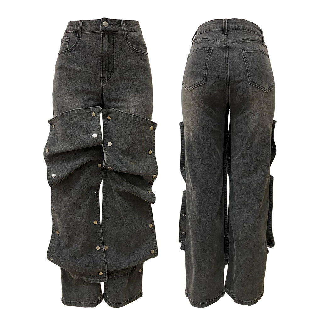Women's High Waisted Cargo Jeans Straight Wide Leg