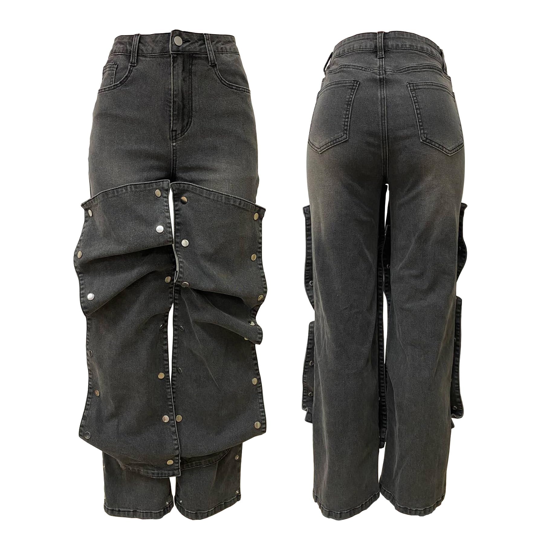 Women's High Waisted Cargo Jeans Straight Wide Leg
