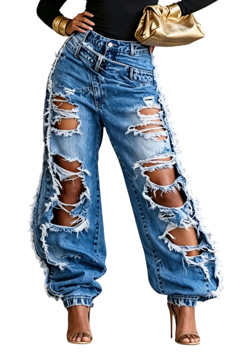 Ripped Barrel Baggy Distressed Jeans