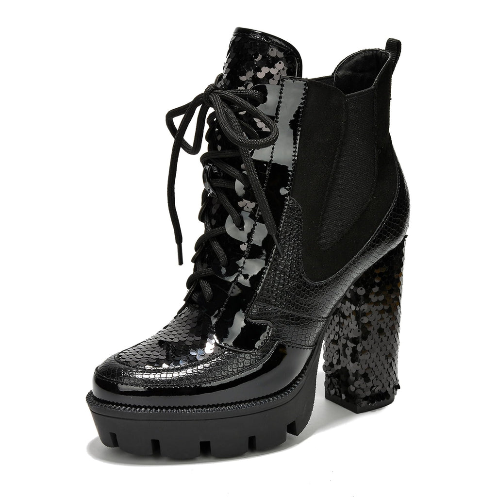 Sequin Platform Boots