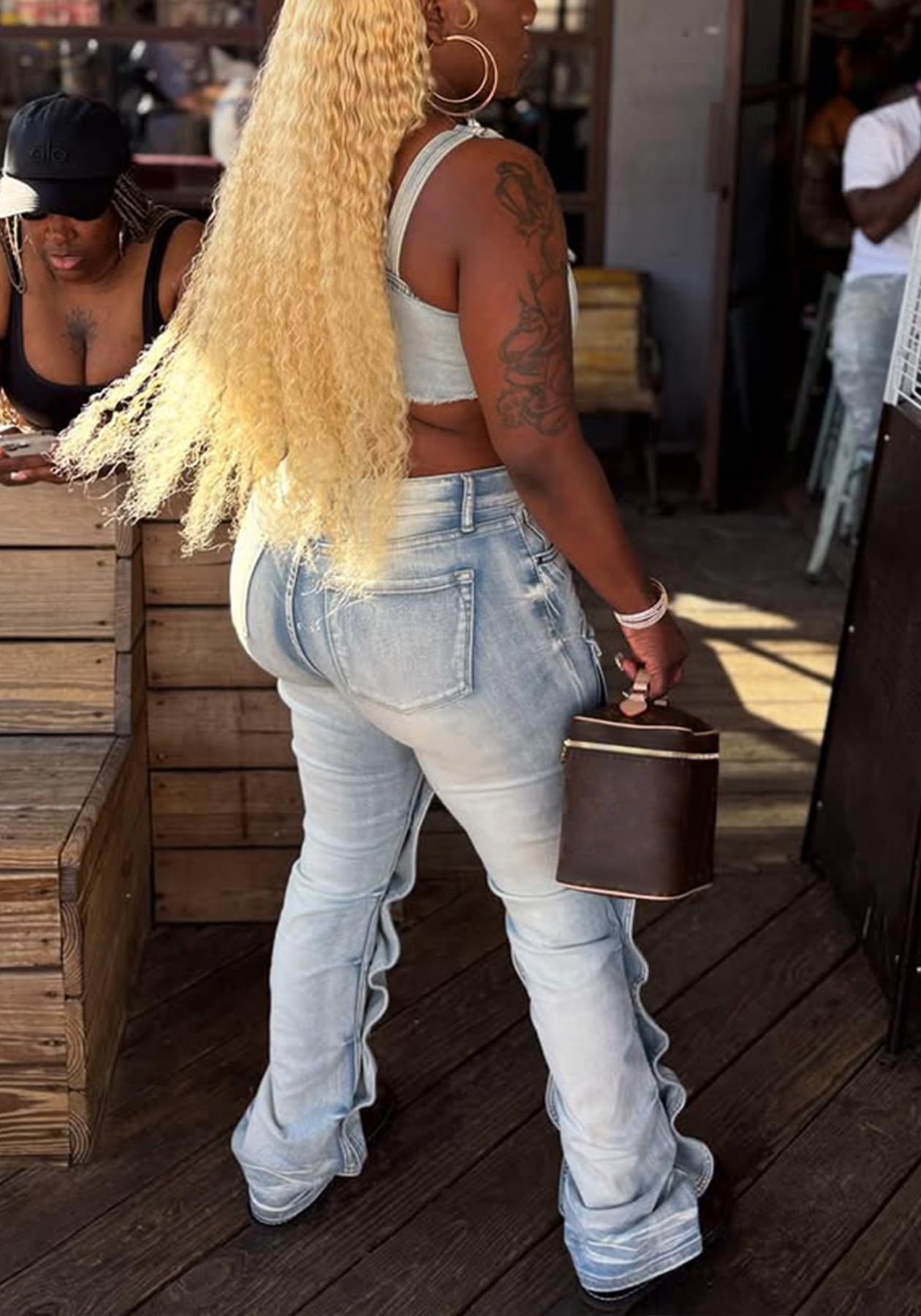 Women's High Waisted Cargo Jeans Straight Wide Leg
