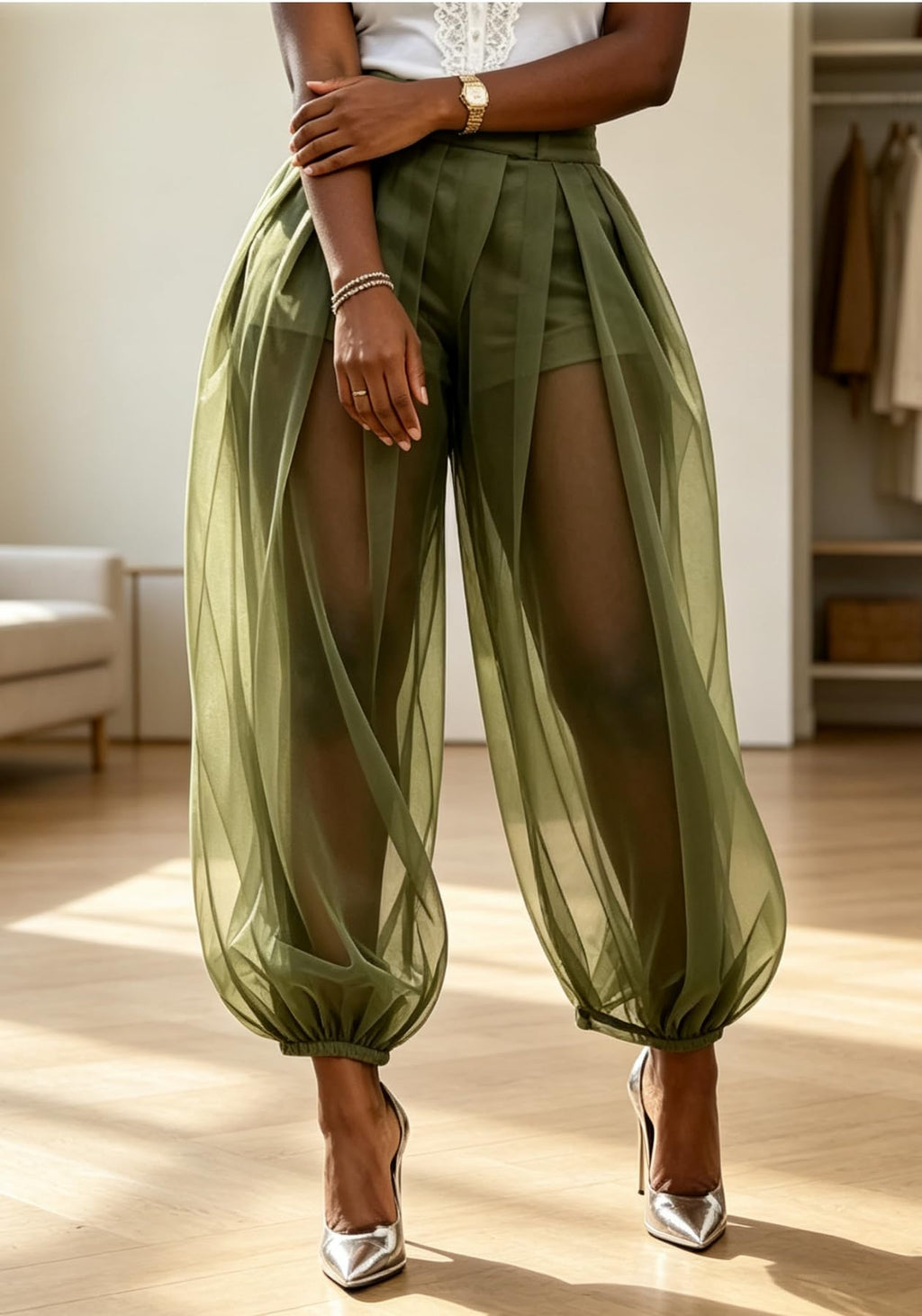 Women's Sheer Mesh Harem Pants