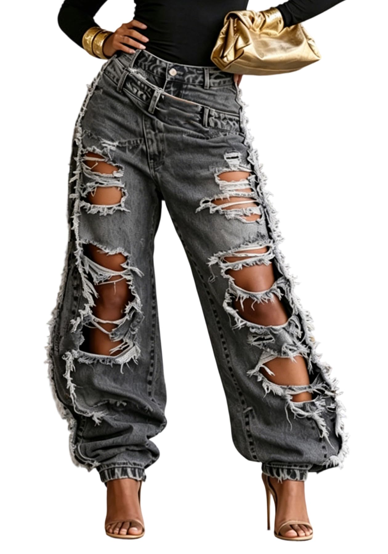 Ripped Barrel Baggy Distressed Jeans