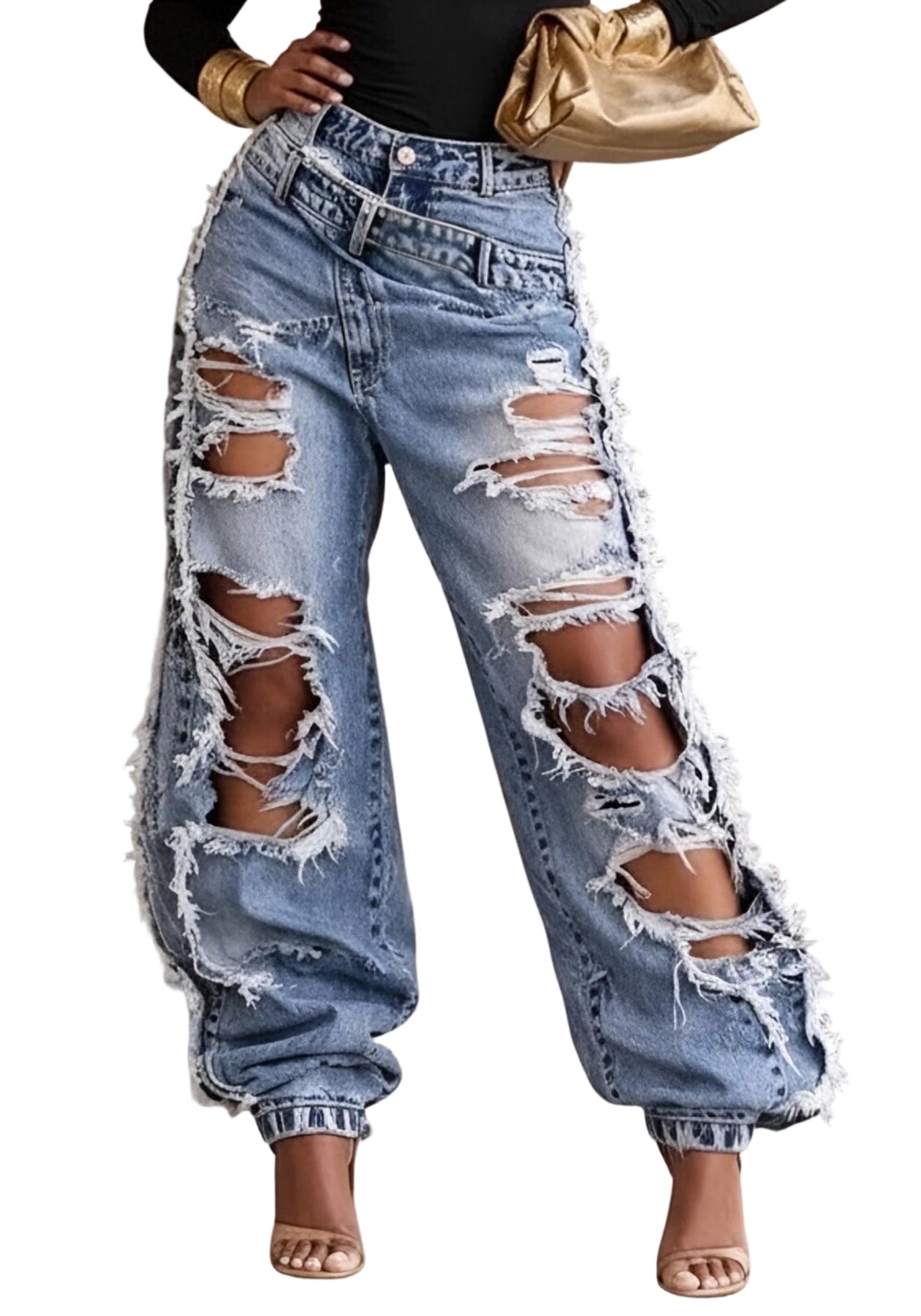 Ripped Barrel Baggy Distressed Jeans