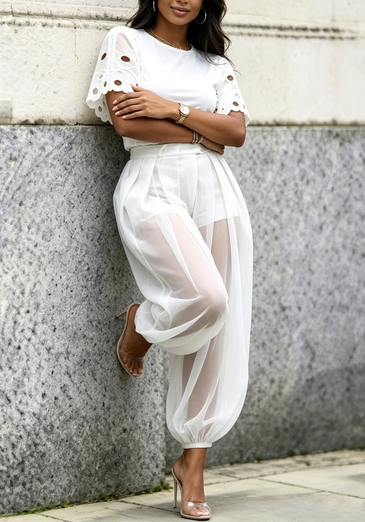 Women's Sheer Mesh Harem Pants