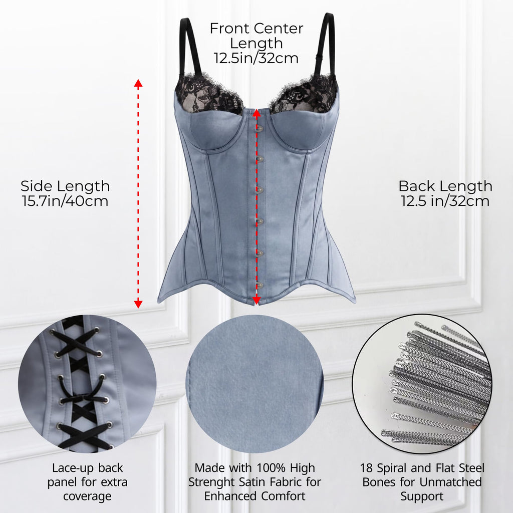 Perfect Overbust Satin Corset Top Lingerie For Women 18 Boned Bustier With Adjustable Lace Up Back | DeeLuxe & Co