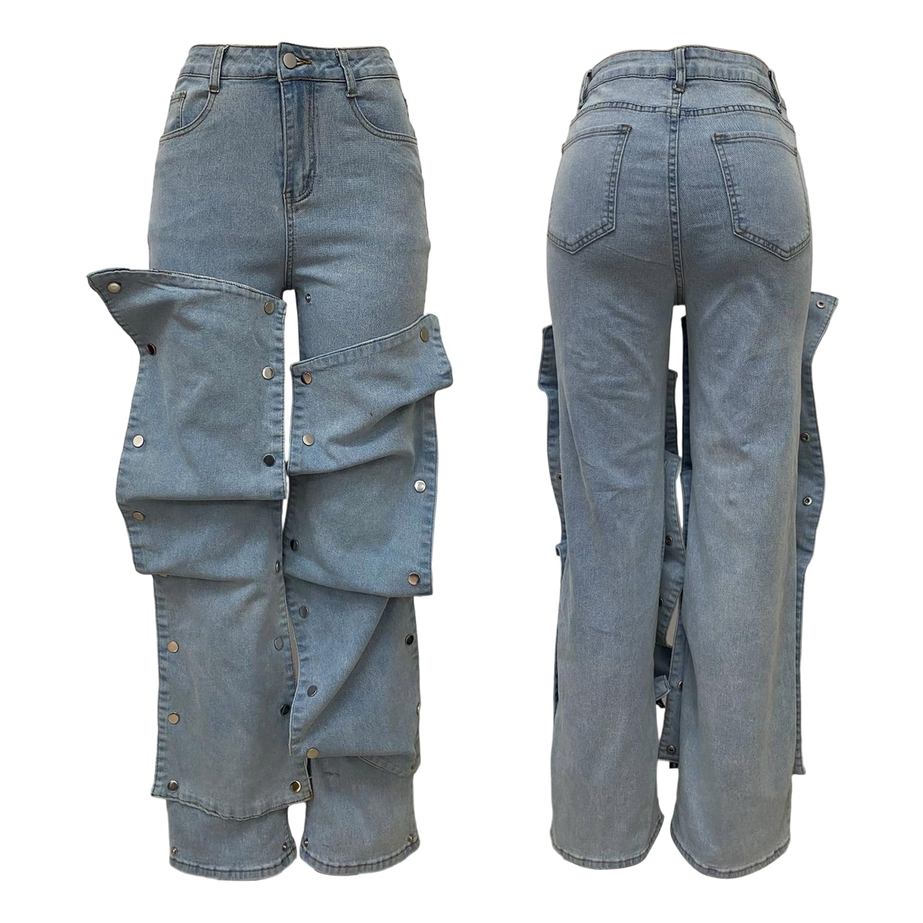 Women's High Waisted Cargo Jeans Straight Wide Leg