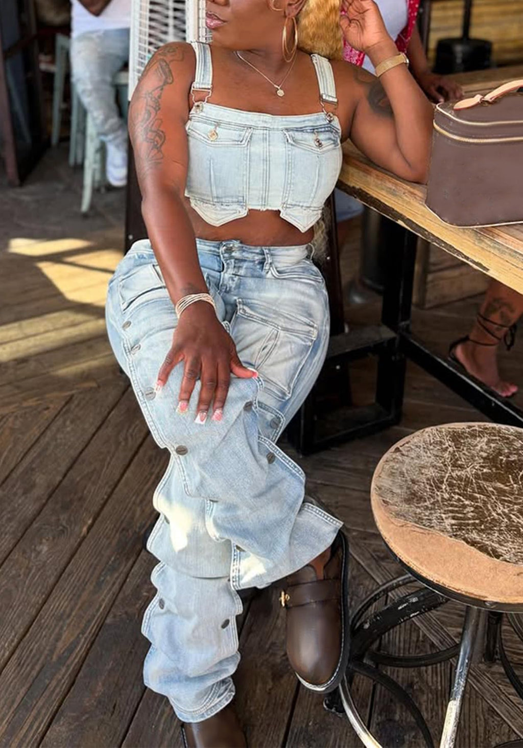 Women's High Waisted Cargo Jeans Straight Wide Leg