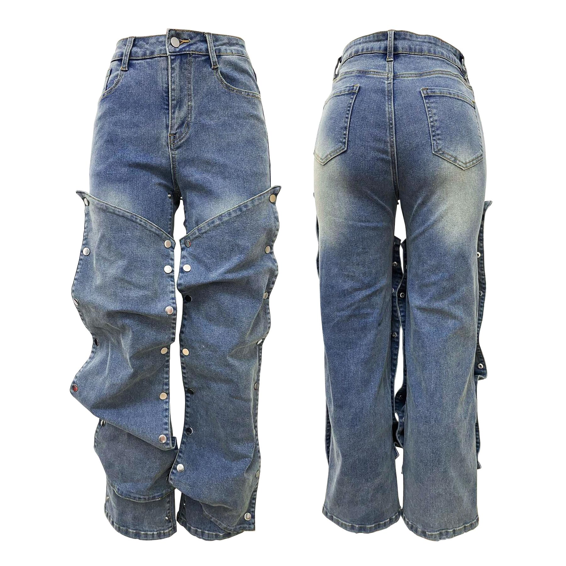 Women's High Waisted Cargo Jeans Straight Wide Leg