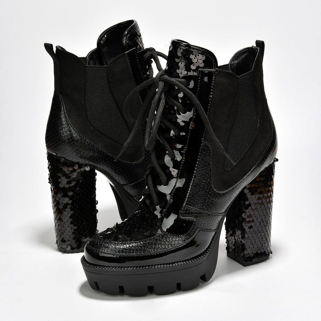 Sequin Platform Boots
