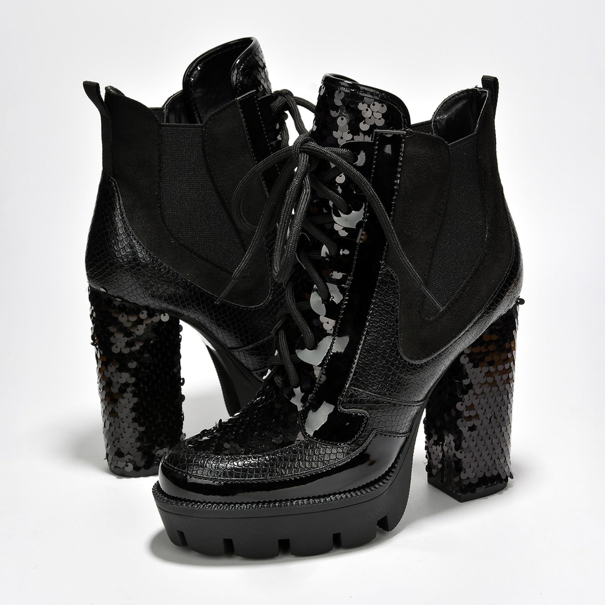 Sequin Platform Boots
