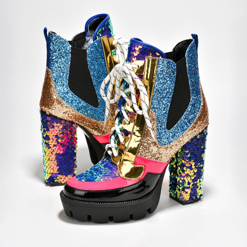 Sequin Platform Boots