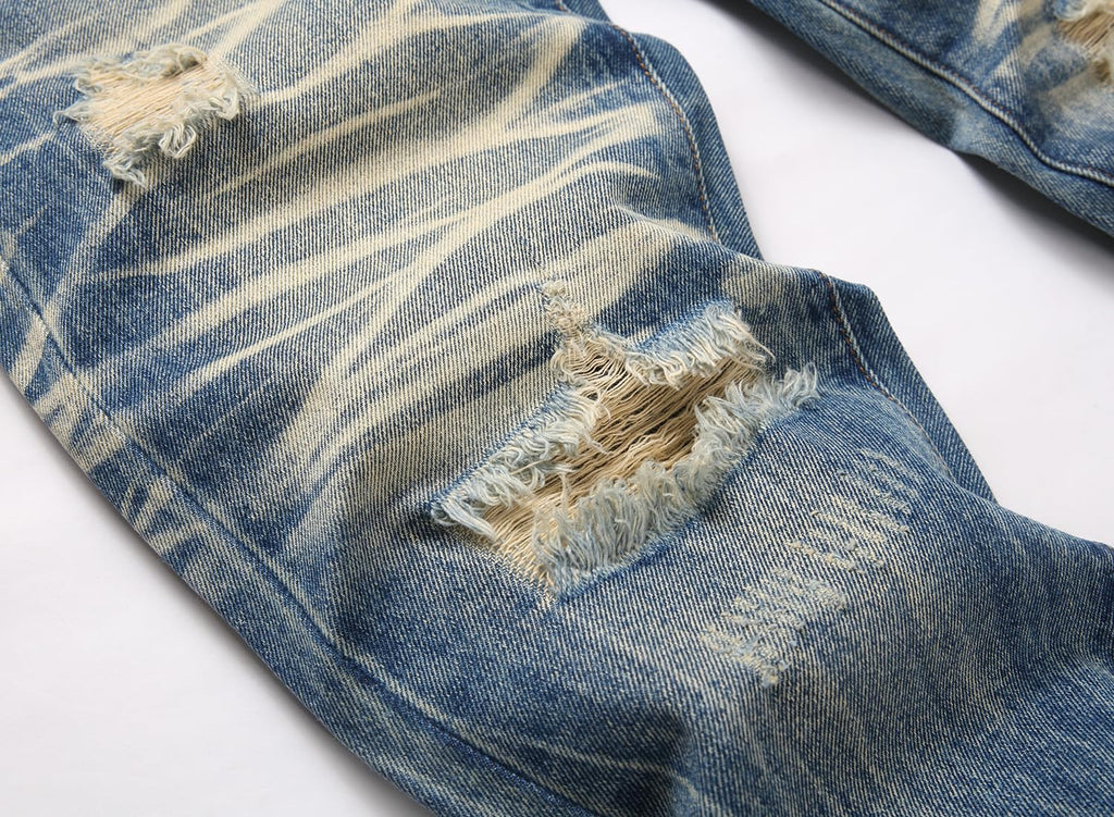 Men's Ripped Regular Straight Leg Fit Jeans — view 87 | DeeLuxe & Co.