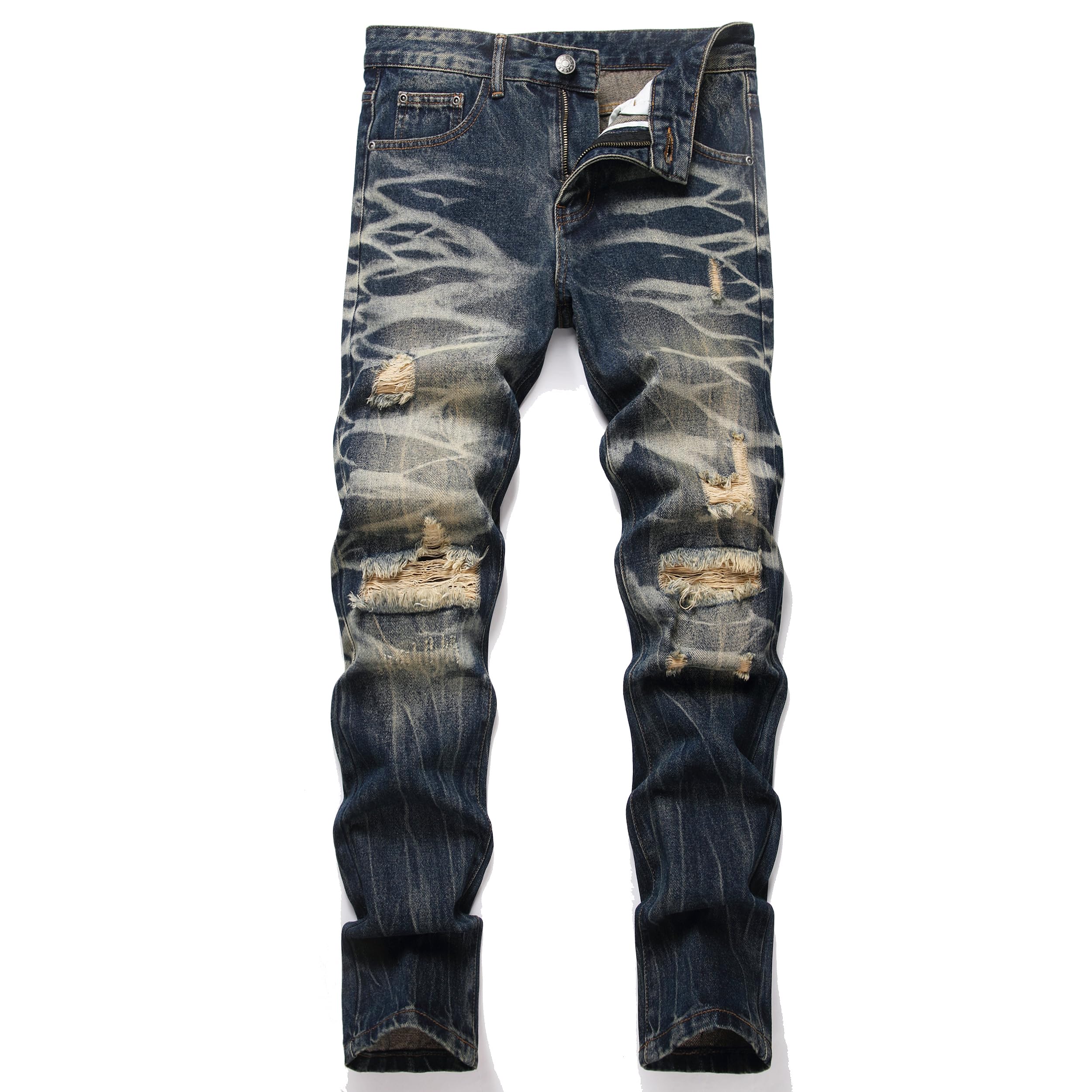 Men's Ripped Regular Straight Leg Fit Jeans — view 17 | DeeLuxe & Co.