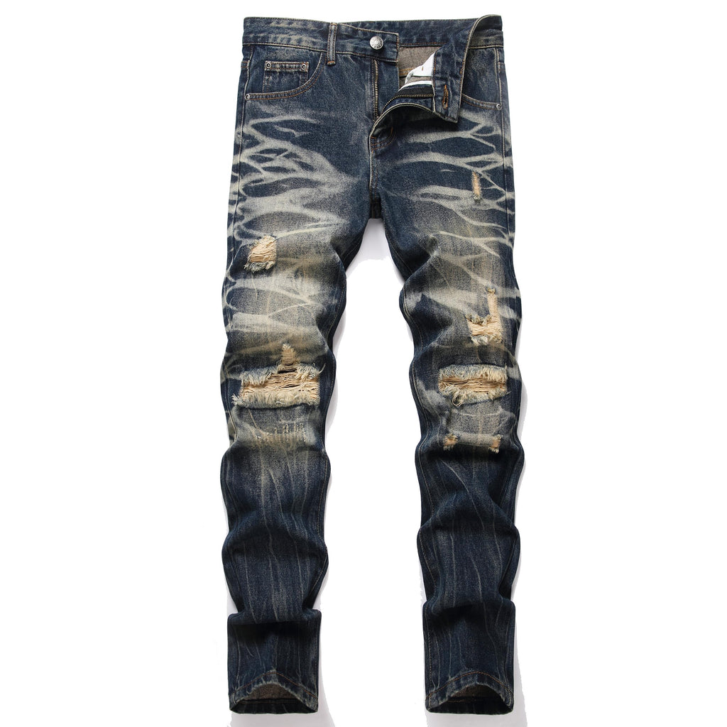Men's Ripped Regular Straight Leg Fit Jeans — view 29 | DeeLuxe & Co.