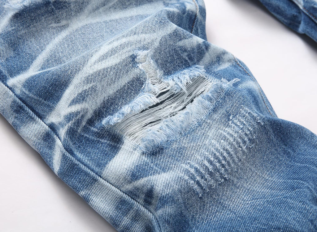 Men's Ripped Regular Straight Leg Fit Jeans — view 68 | DeeLuxe & Co.