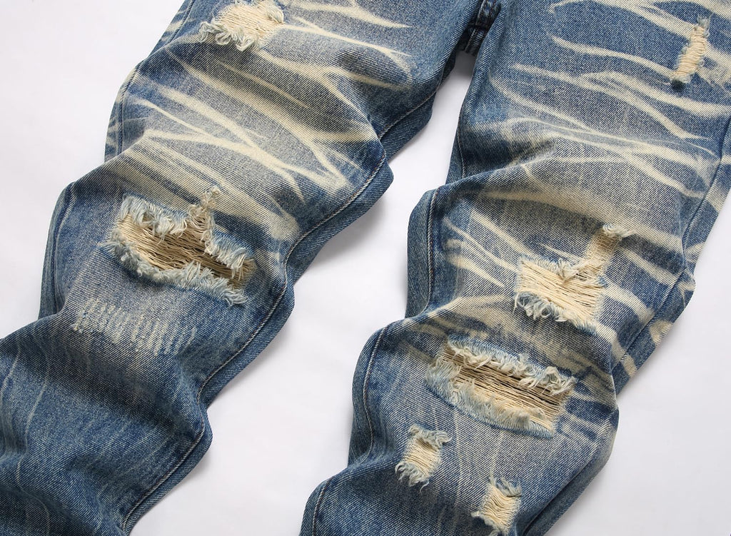 Men's Ripped Regular Straight Leg Fit Jeans — view 89 | DeeLuxe & Co.