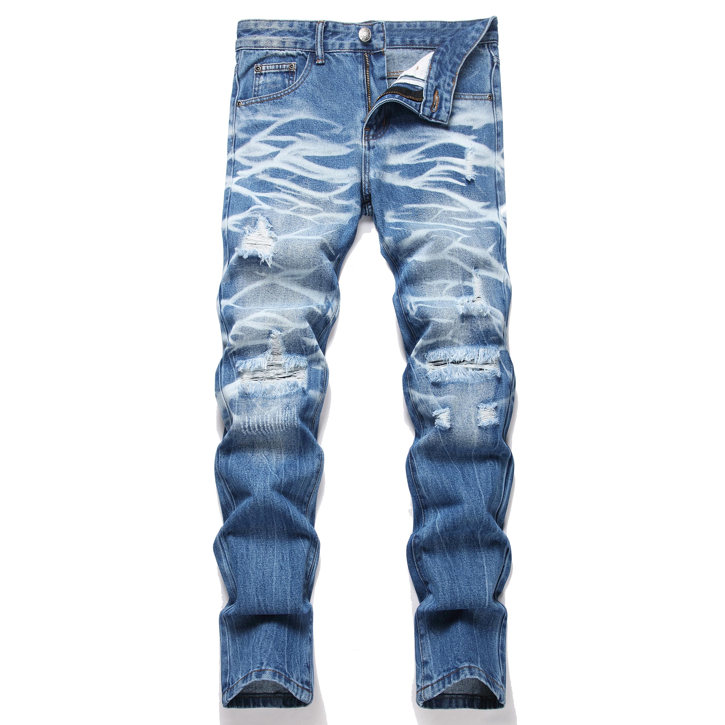 Men's Ripped Regular Straight Leg Fit Jeans — view 61 | DeeLuxe & Co.