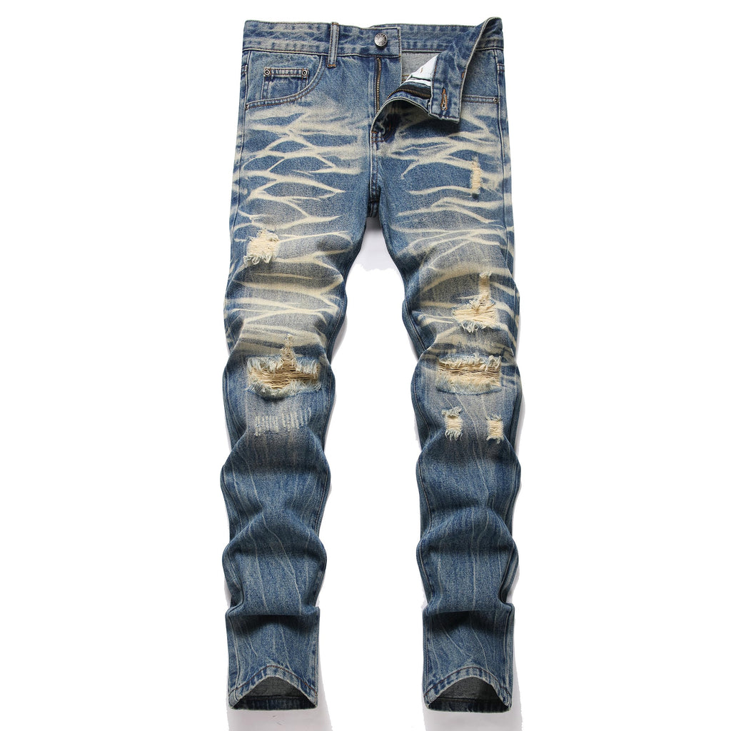 Men's Ripped Regular Straight Leg Fit Jeans — view 42 | DeeLuxe & Co.