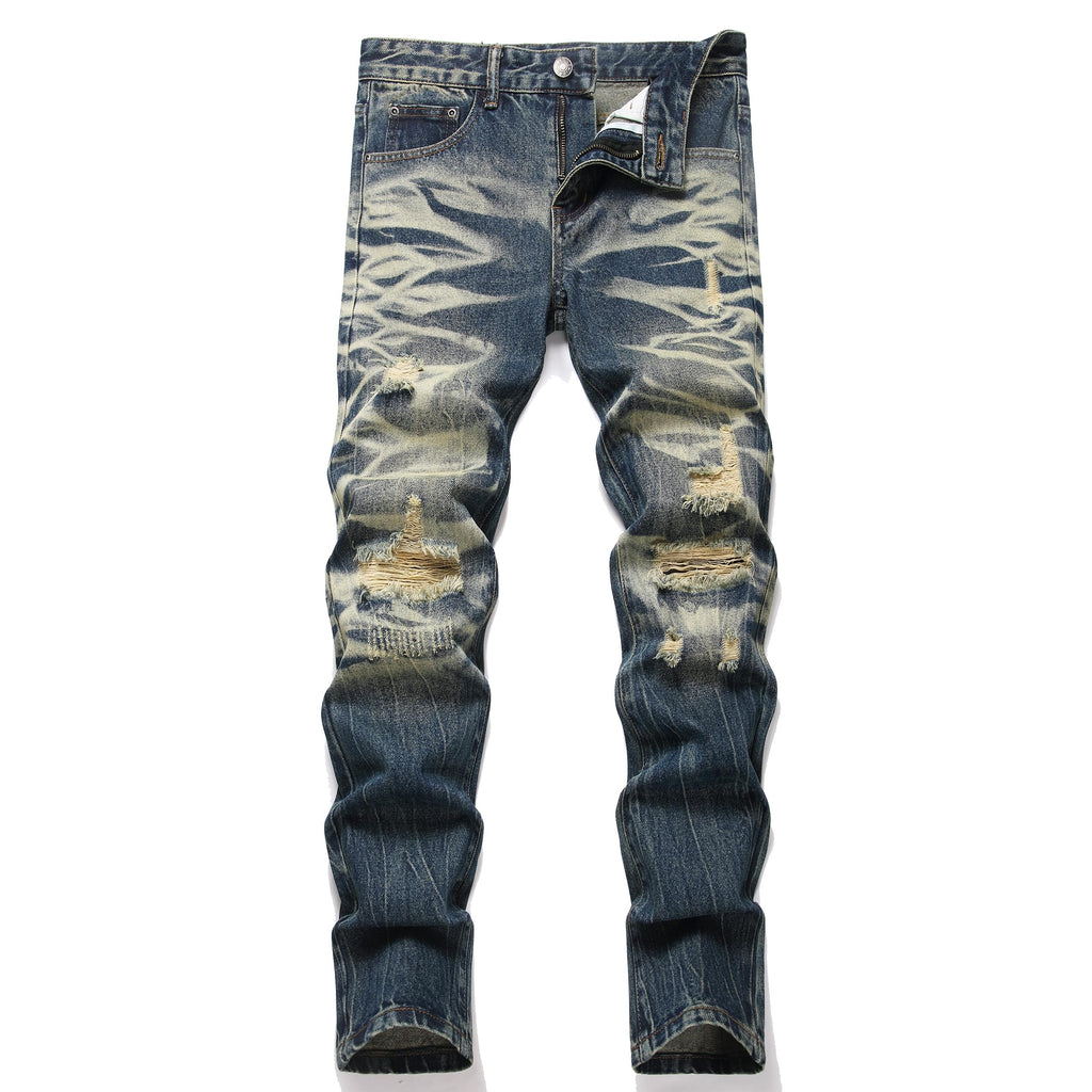 Men's Ripped Regular Straight Leg Fit Jeans — view 50 | DeeLuxe & Co.