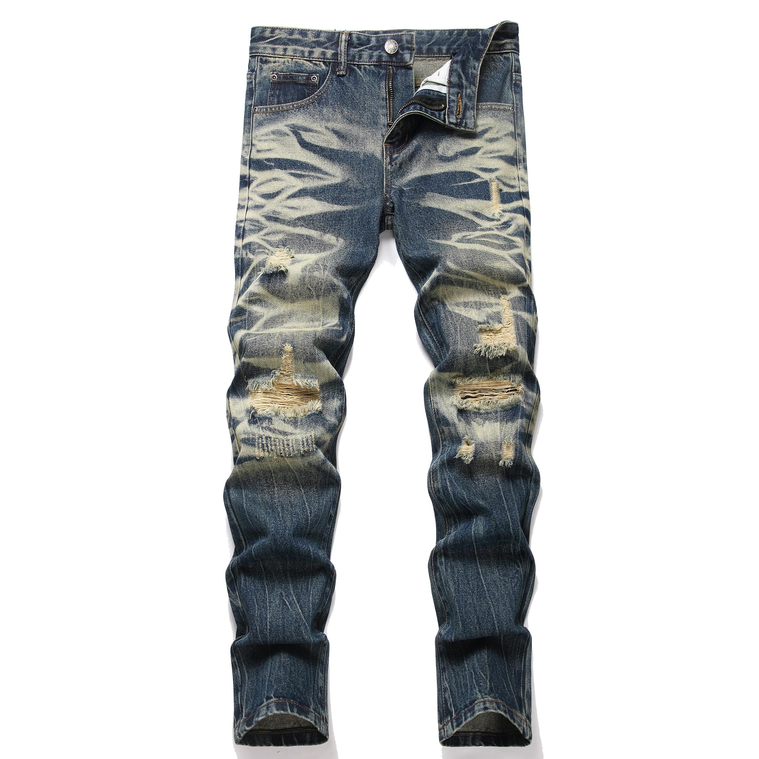 Men's Ripped Regular Straight Leg Fit Jeans — view 60 | DeeLuxe & Co.