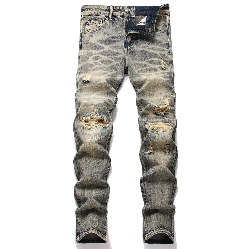 Men's Ripped Regular Straight Leg Fit Jeans — view 26 | DeeLuxe & Co.