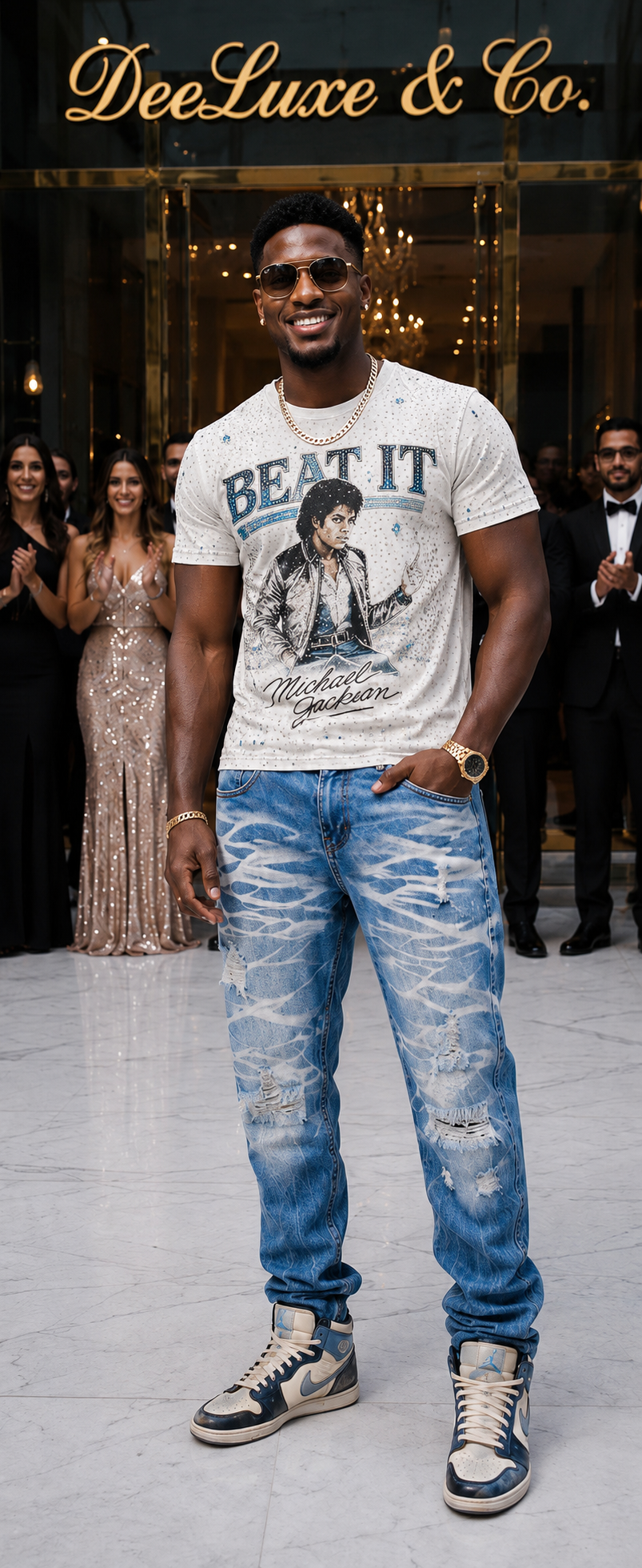Men's Ripped Regular Straight Leg Fit Jeans — view 2 | DeeLuxe & Co.