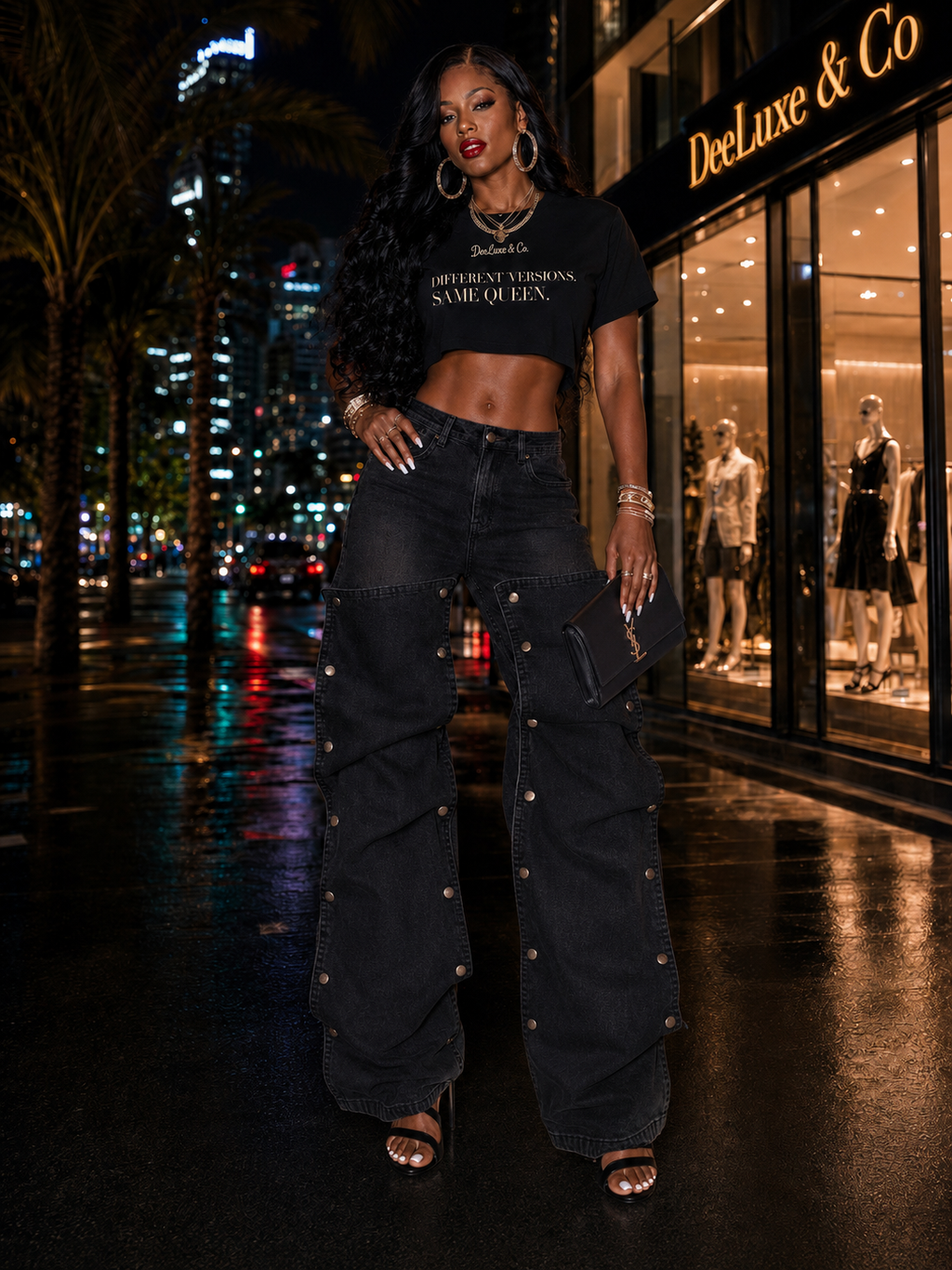 Women's High Waisted Cargo Jeans Straight Wide Leg