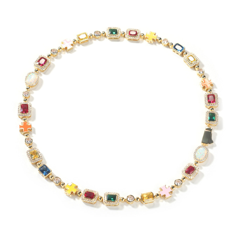 Hip-hop diamond multi-colored gemstone necklace — view 11 | DeeLuxe & Co.