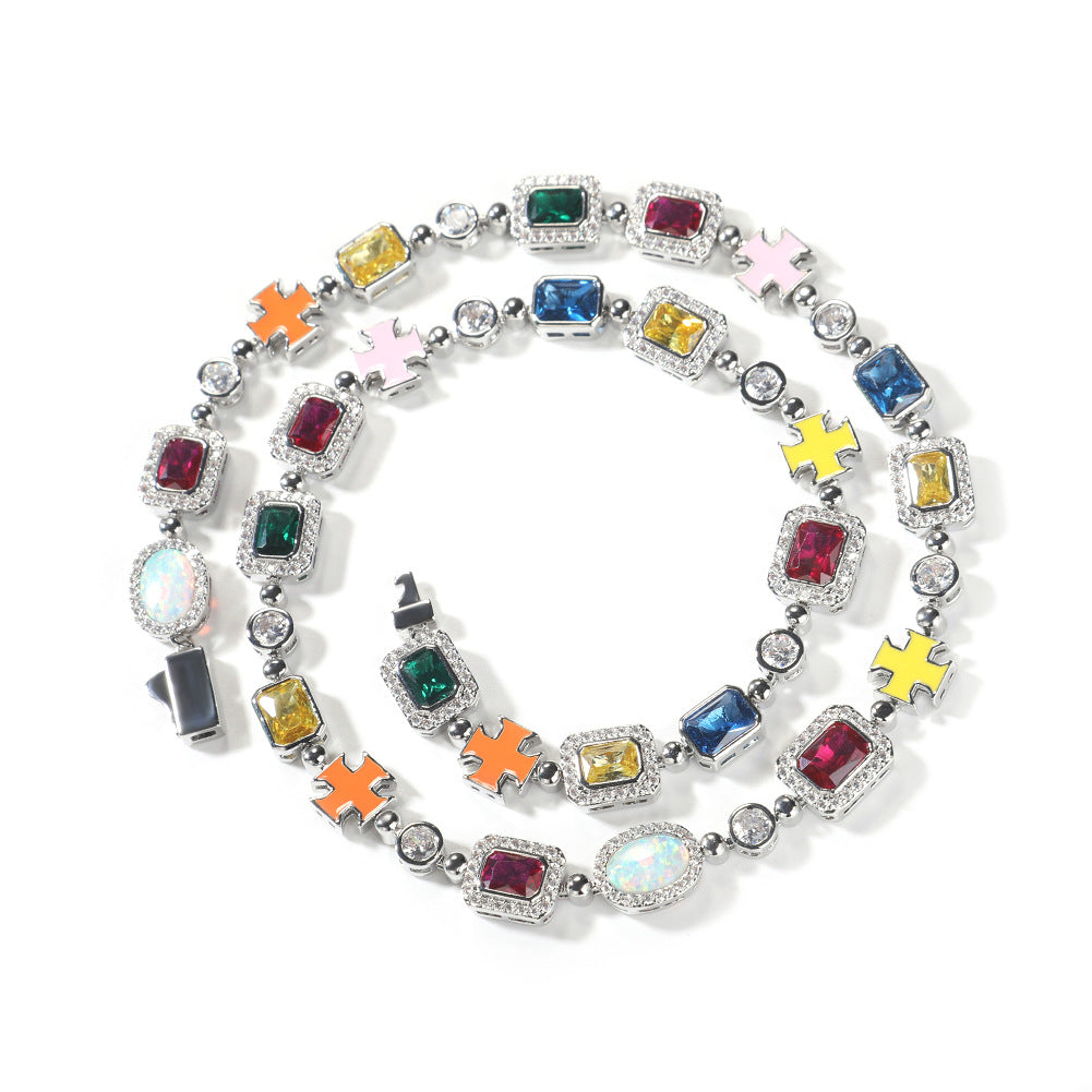 Hip-hop diamond multi-colored gemstone necklace — view 6 | DeeLuxe & Co.