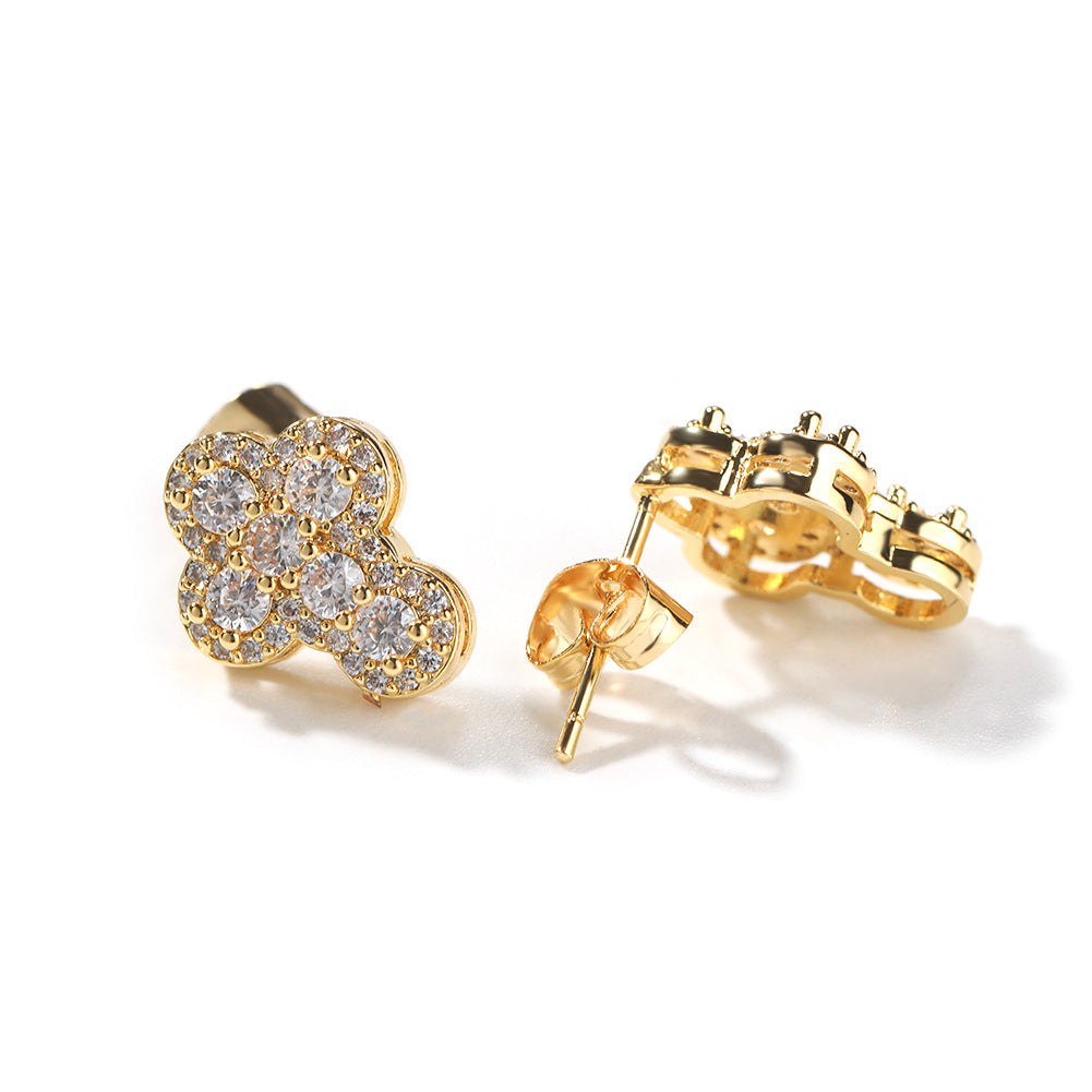 Hip-hop fashion diamond-encrusted cross stud earrings — view 6 | DeeLuxe & Co.