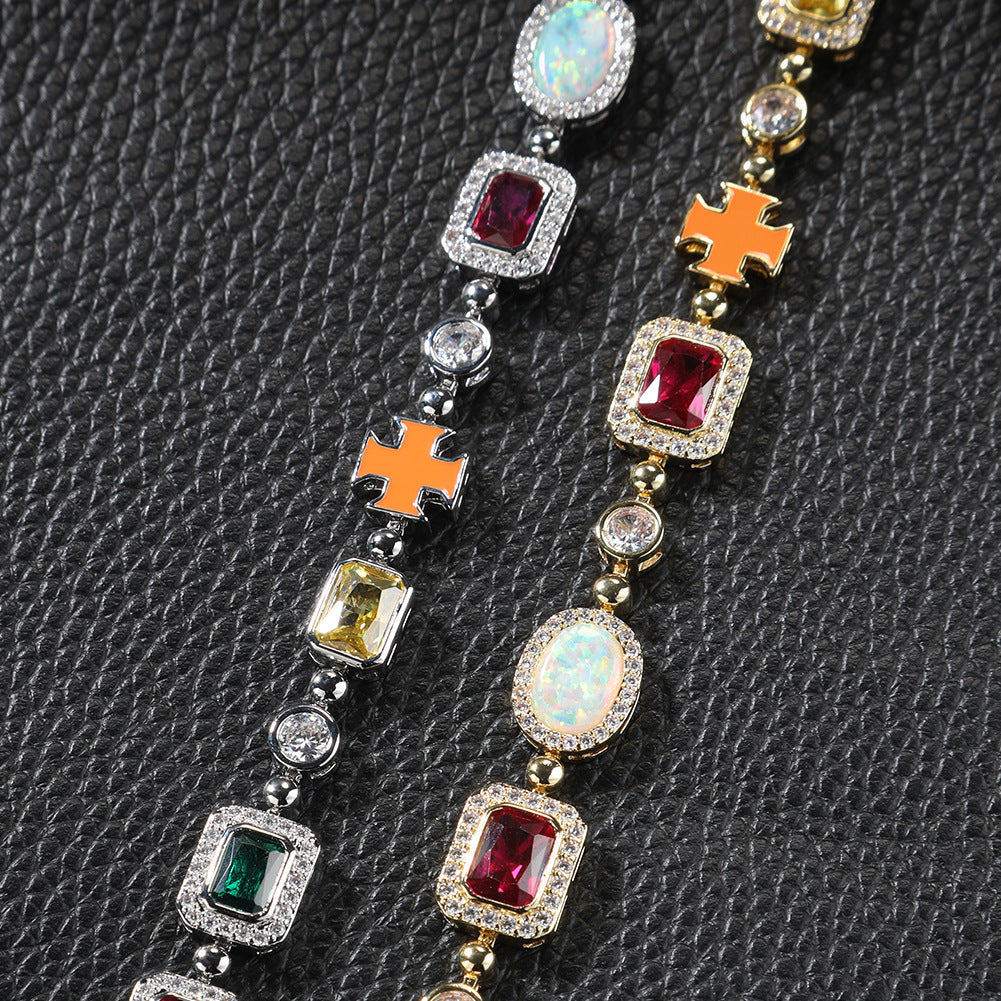 Hip-hop diamond multi-colored gemstone necklace — view 9 | DeeLuxe & Co.