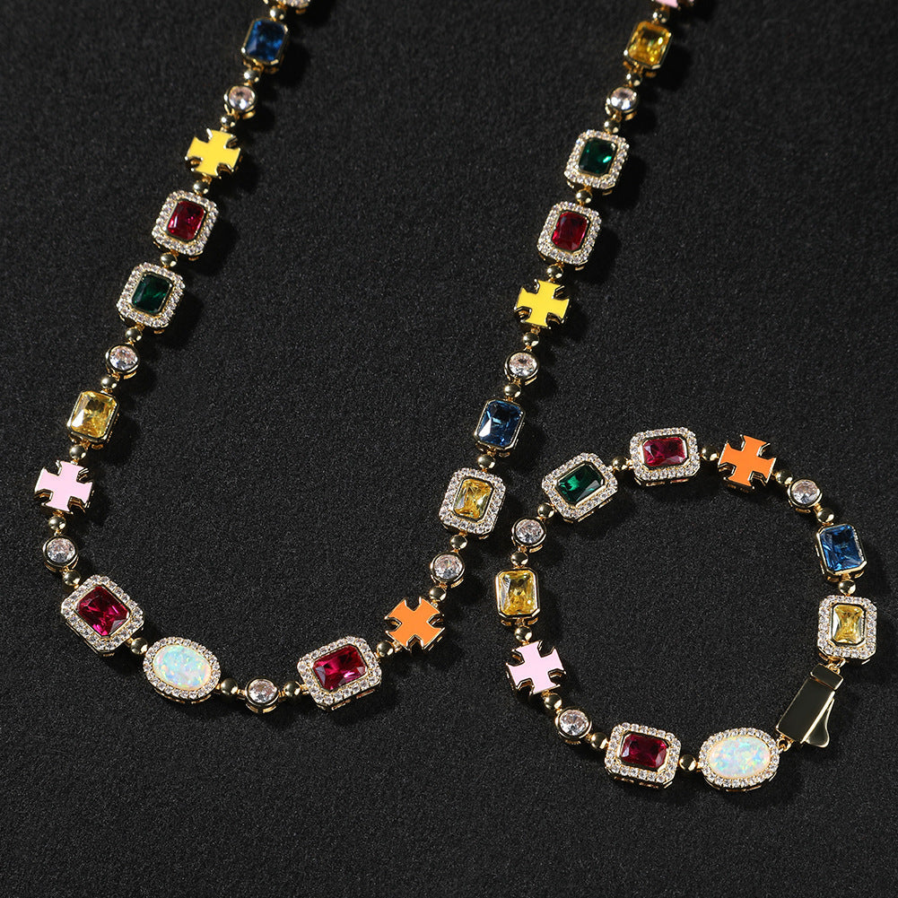 Hip-hop diamond multi-colored gemstone necklace — view 13 | DeeLuxe & Co.