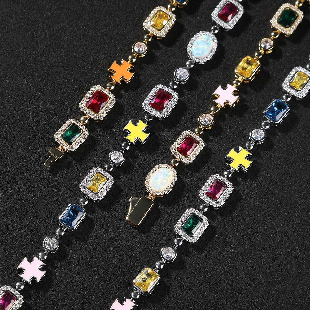 Hip-hop diamond multi-colored gemstone necklace — view 10 | DeeLuxe & Co.