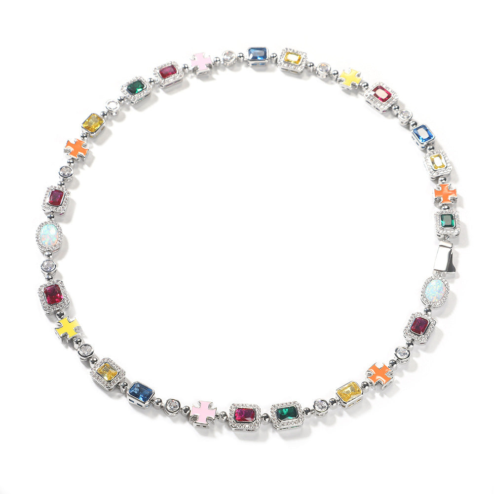 Hip-hop diamond multi-colored gemstone necklace — view 12 | DeeLuxe & Co.